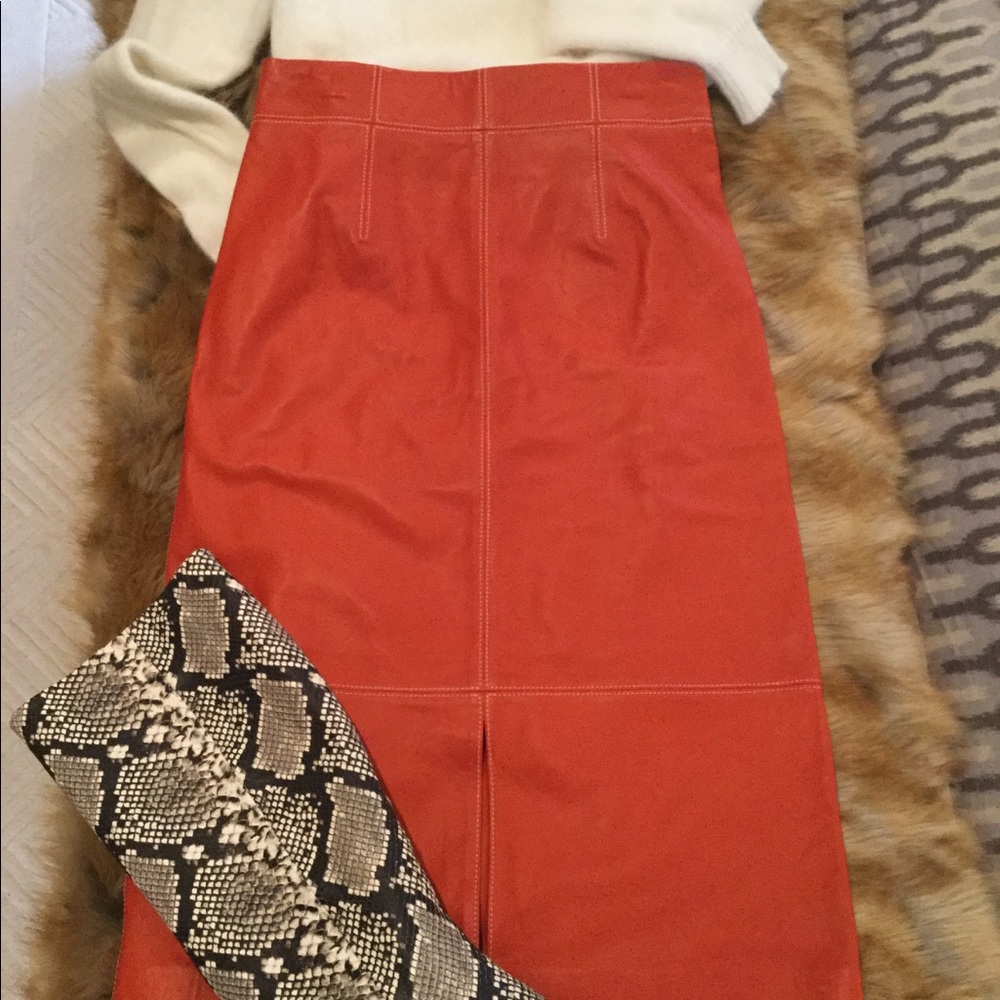 NWOT Red leather midi skirt